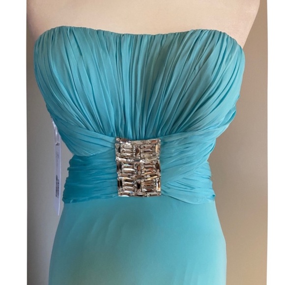 Jovani Strapless Evening Gown Aqua/Silver - Picture 3 of 5